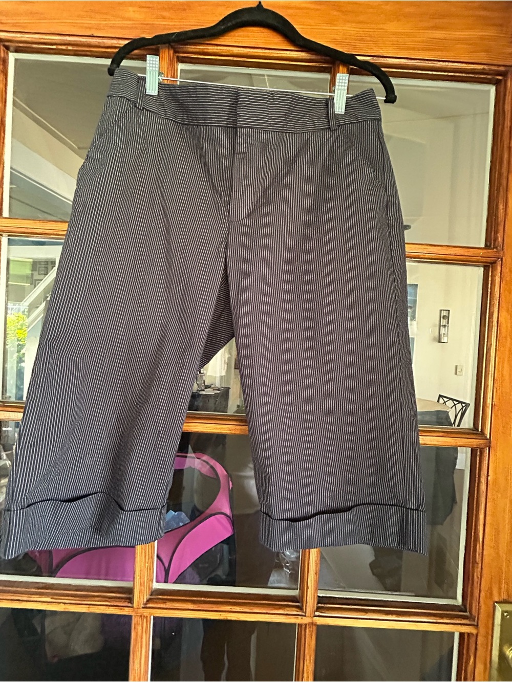 Dockers Women's Blue and White Pinstripe Shorts